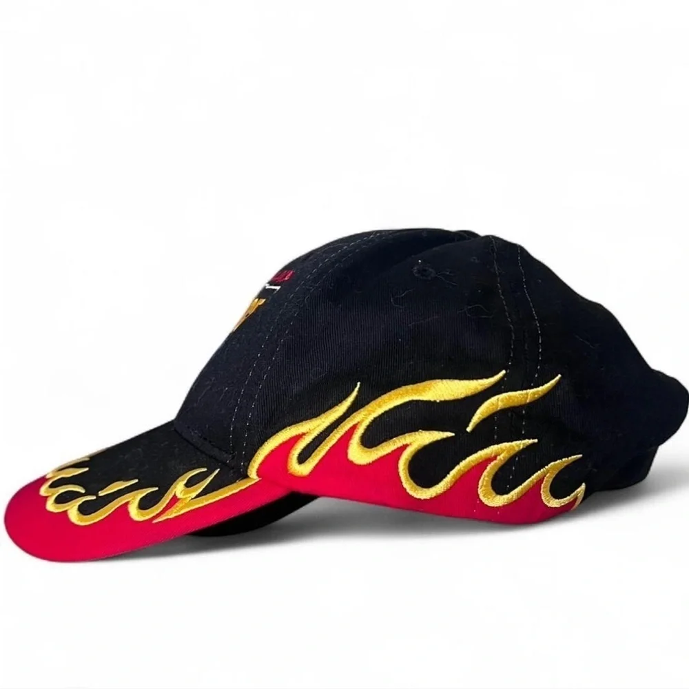 Kenny Wallace Dirt Racing Hat Flame Embroidered Black Red Yellow OSFM
